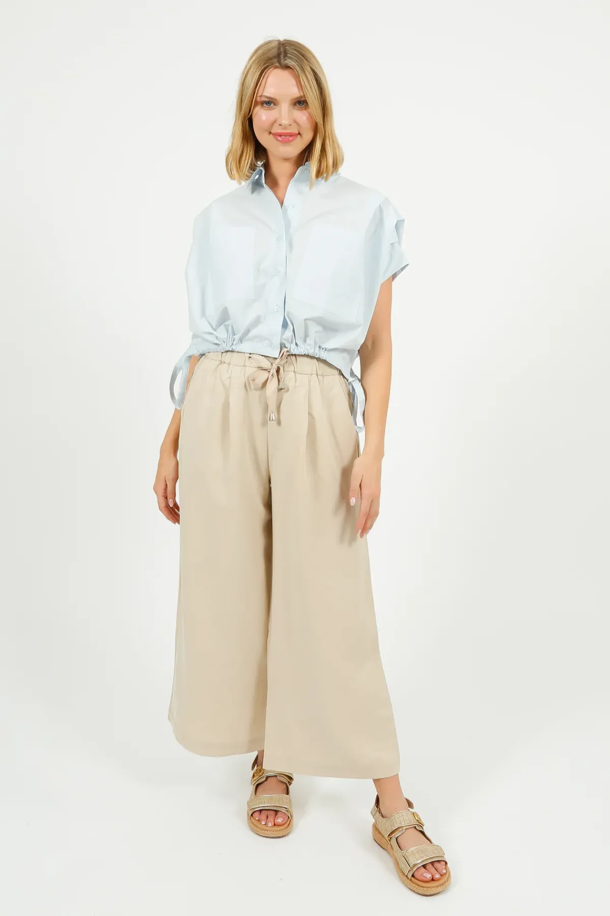Emin Paul EP BL3406 Gathered Shirt Blouse in Sky