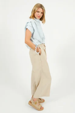 Emin Paul EP BL3406 Gathered Shirt Blouse in Sky