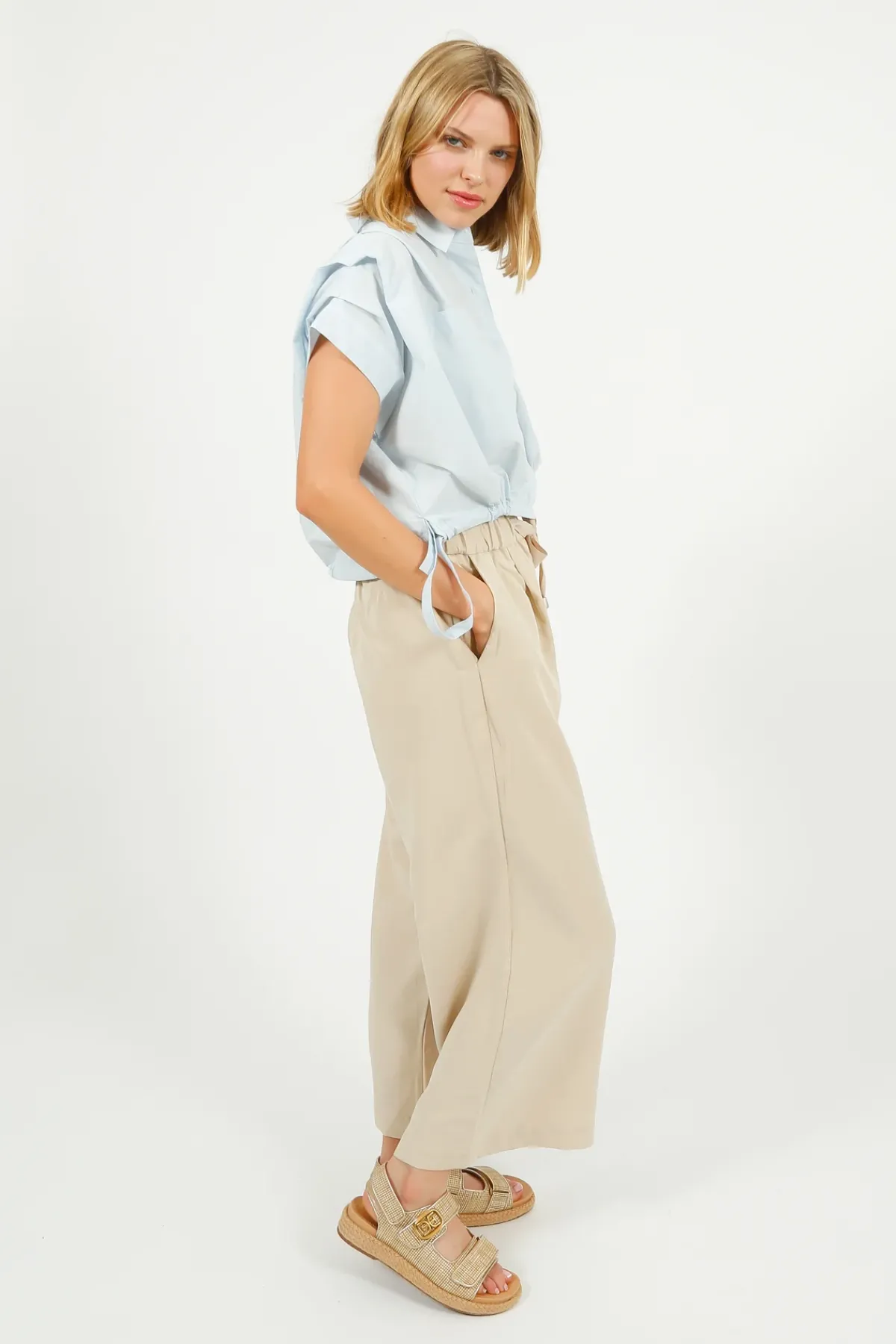 Emin Paul EP BL3406 Gathered Shirt Blouse in Sky