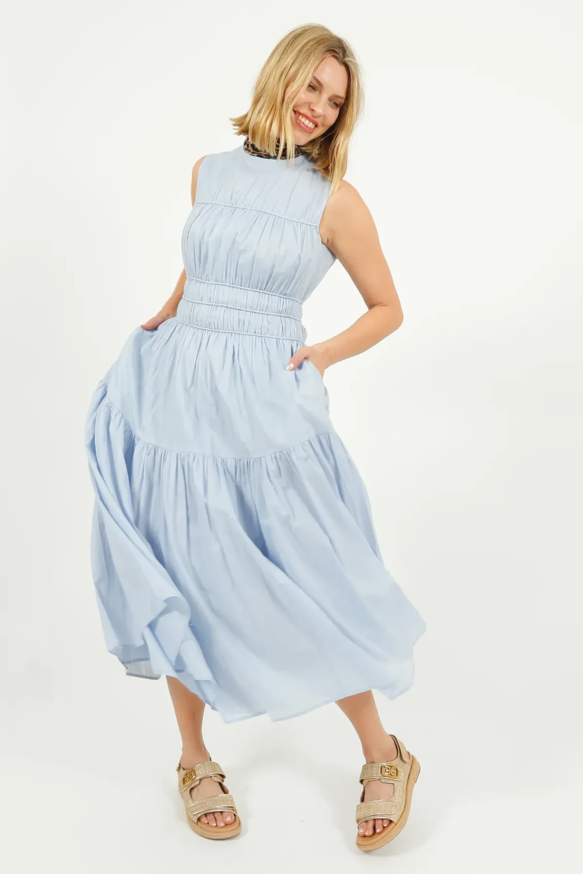 Emin Paul EP DR2605 Triple Gathered Dress in Sky