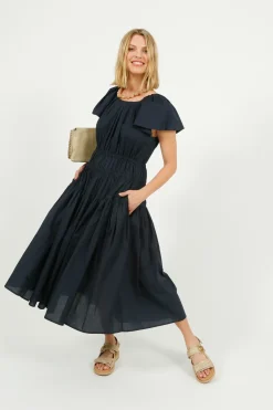 Emin Paul EP DR3405 Wide Shoulder Dress in Navy
