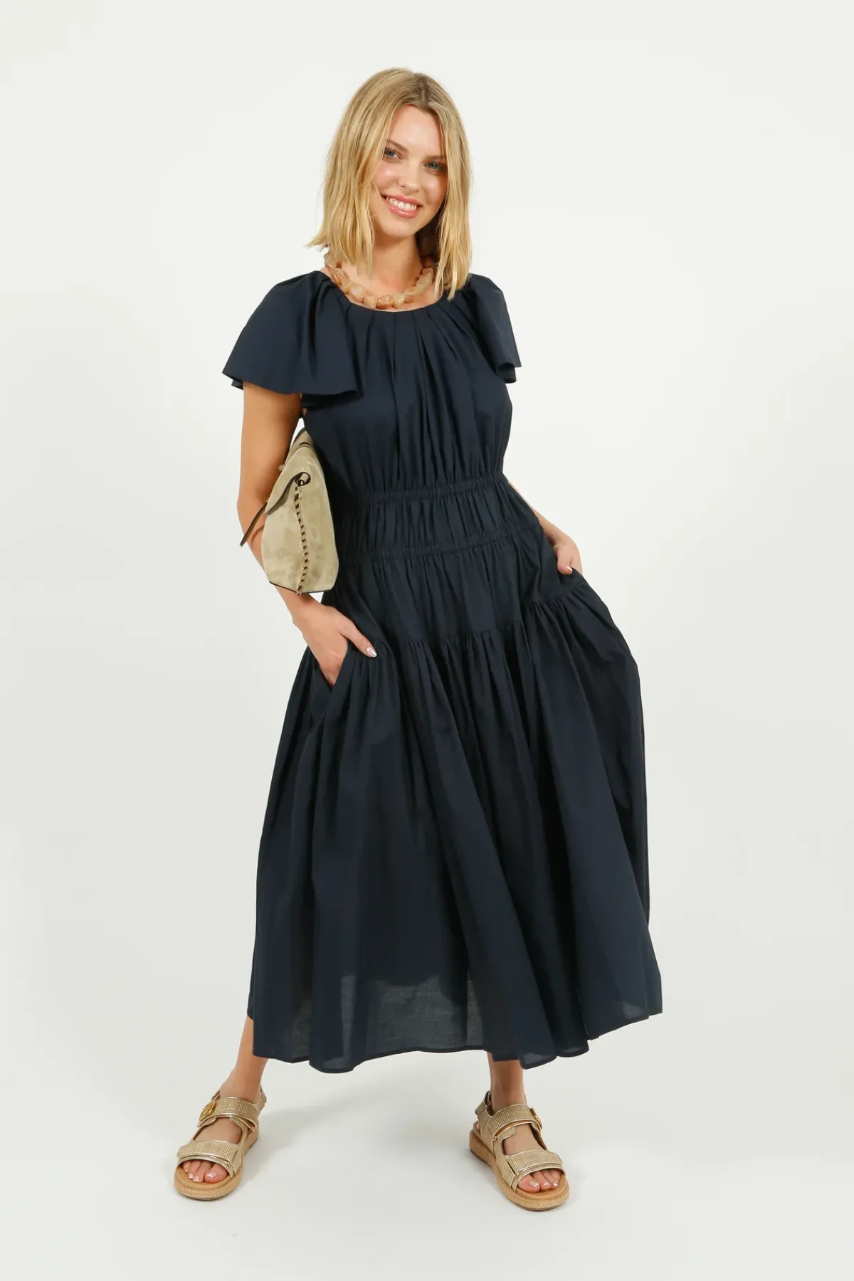 Emin Paul EP DR3405 Wide Shoulder Dress in Navy
