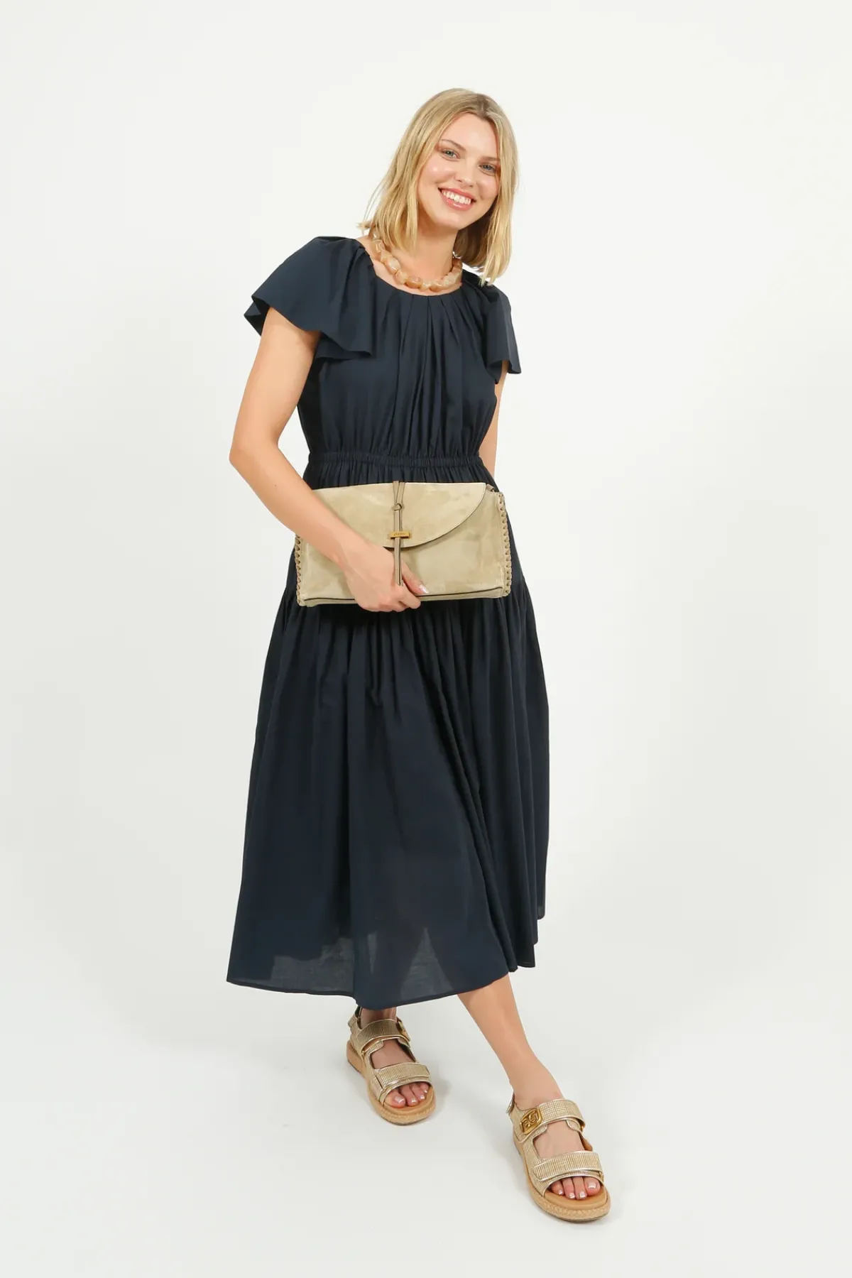 Emin Paul EP DR3405 Wide Shoulder Dress in Navy