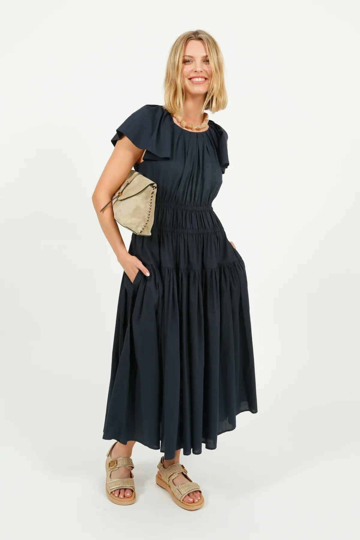 Emin Paul EP DR3405 Wide Shoulder Dress in Navy
