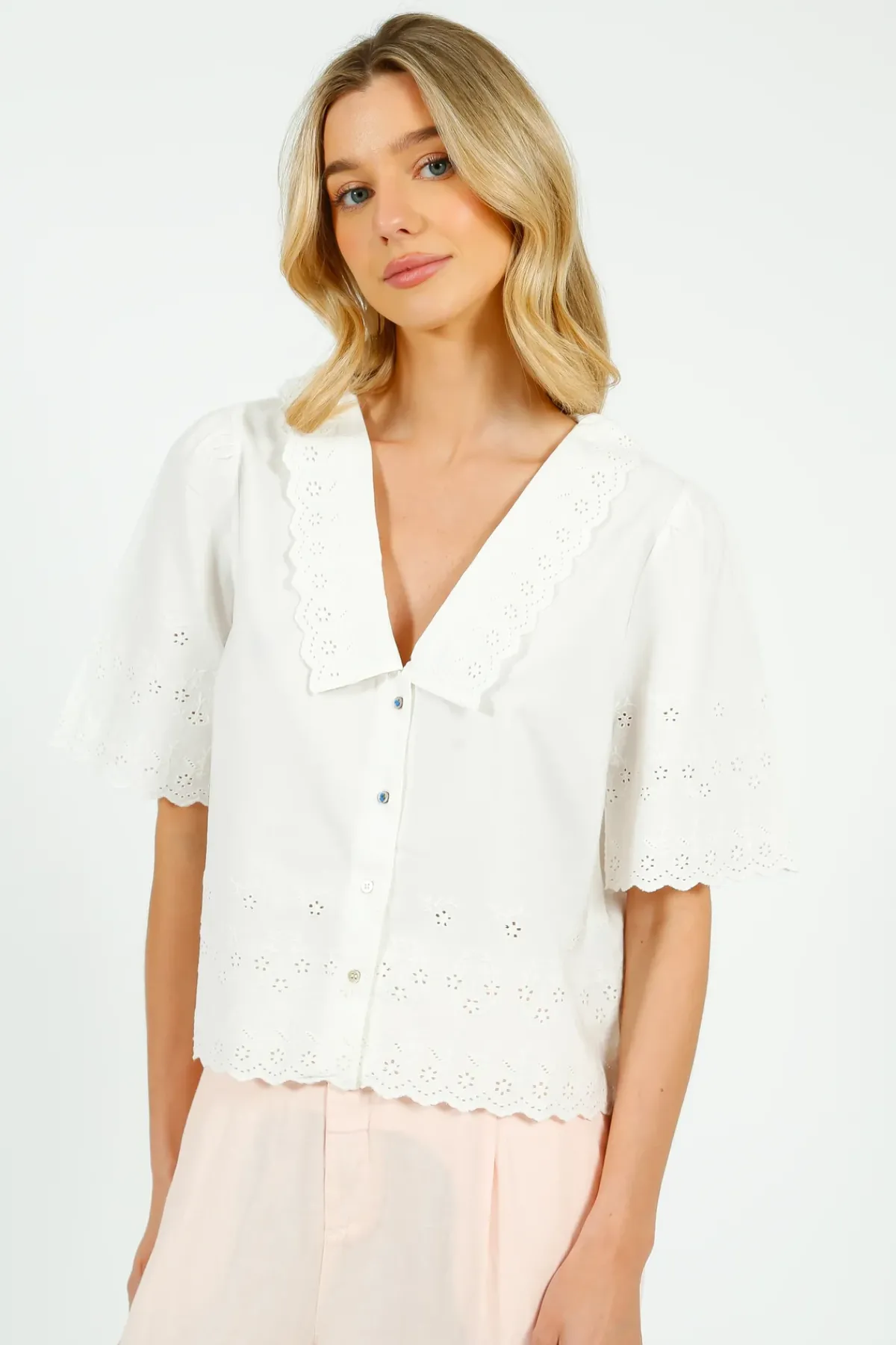 Emile u0026 Ida Eu0026I Babette Broderie Anglaise Blouse in White