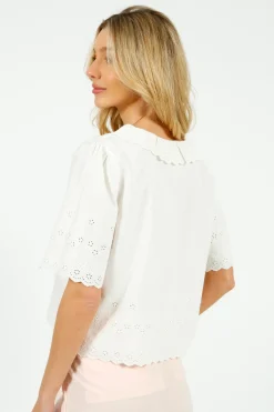 Emile u0026 Ida Eu0026I Babette Broderie Anglaise Blouse in White
