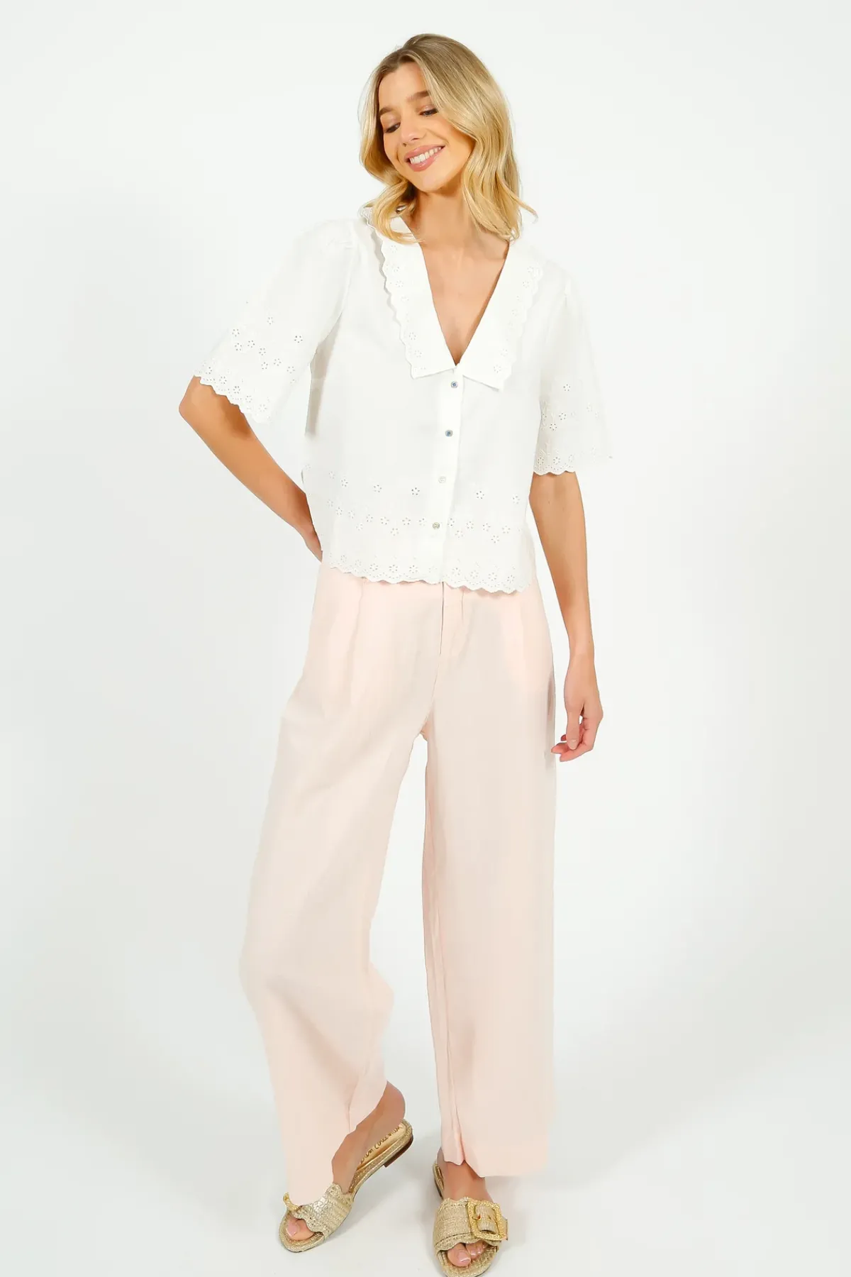 Emile u0026 Ida Eu0026I Babette Broderie Anglaise Blouse in White