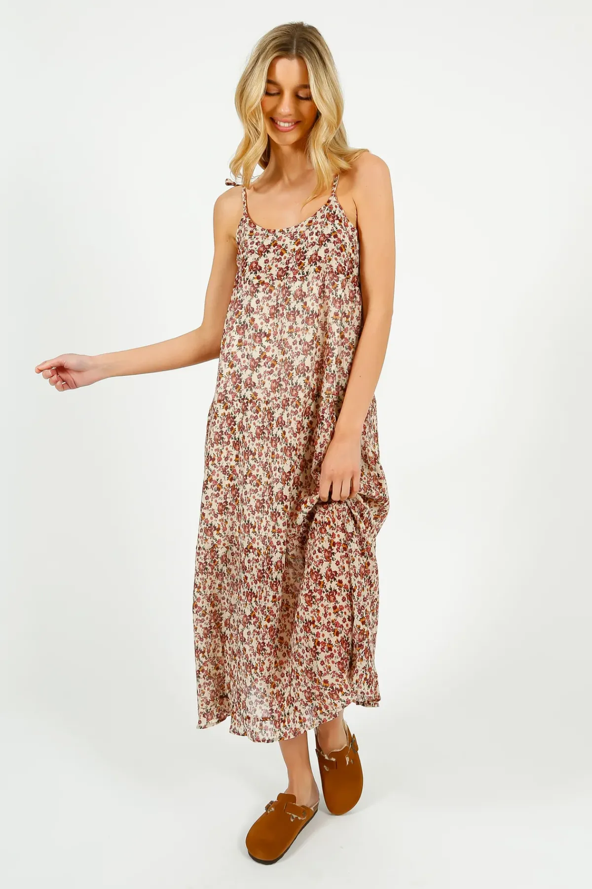 Emile u0026 Ida Eu0026I Bingo Printed Dress in Pink Forget Me Not