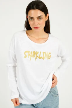 FWP By Rae FWP Sparkling Sweatshirt in White, Gold