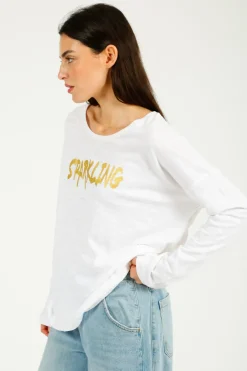 FWP By Rae FWP Sparkling Sweatshirt in White, Gold