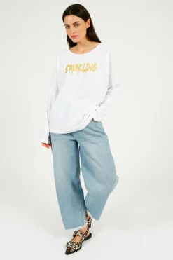 FWP By Rae FWP Sparkling Sweatshirt in White, Gold