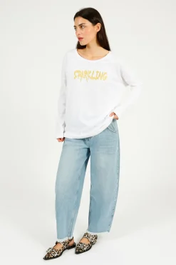 FWP By Rae FWP Sparkling Sweatshirt in White, Gold