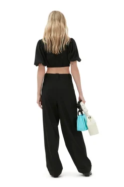 GANNI F8075 Drapey Melange Pleat Pants in Black