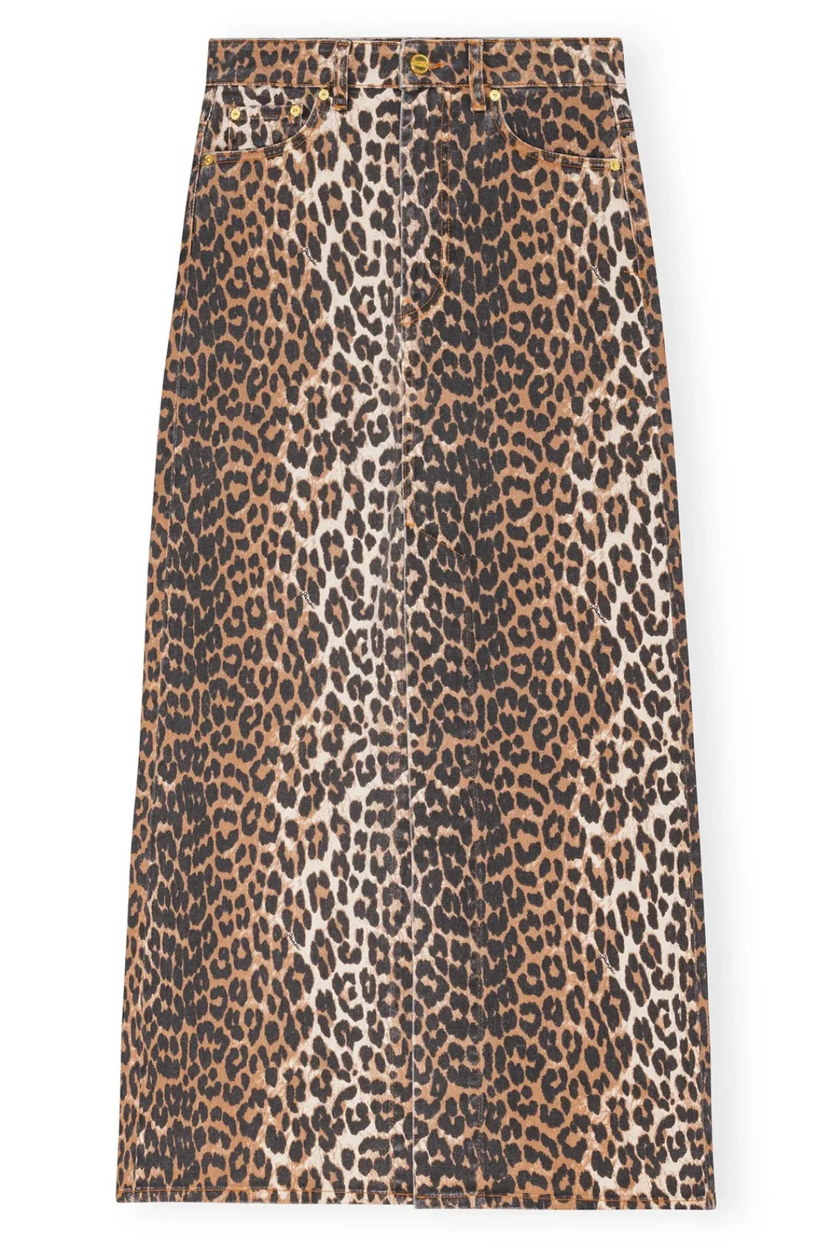 GANNI J1445 Printed Denim Maxi Skirt in Leo