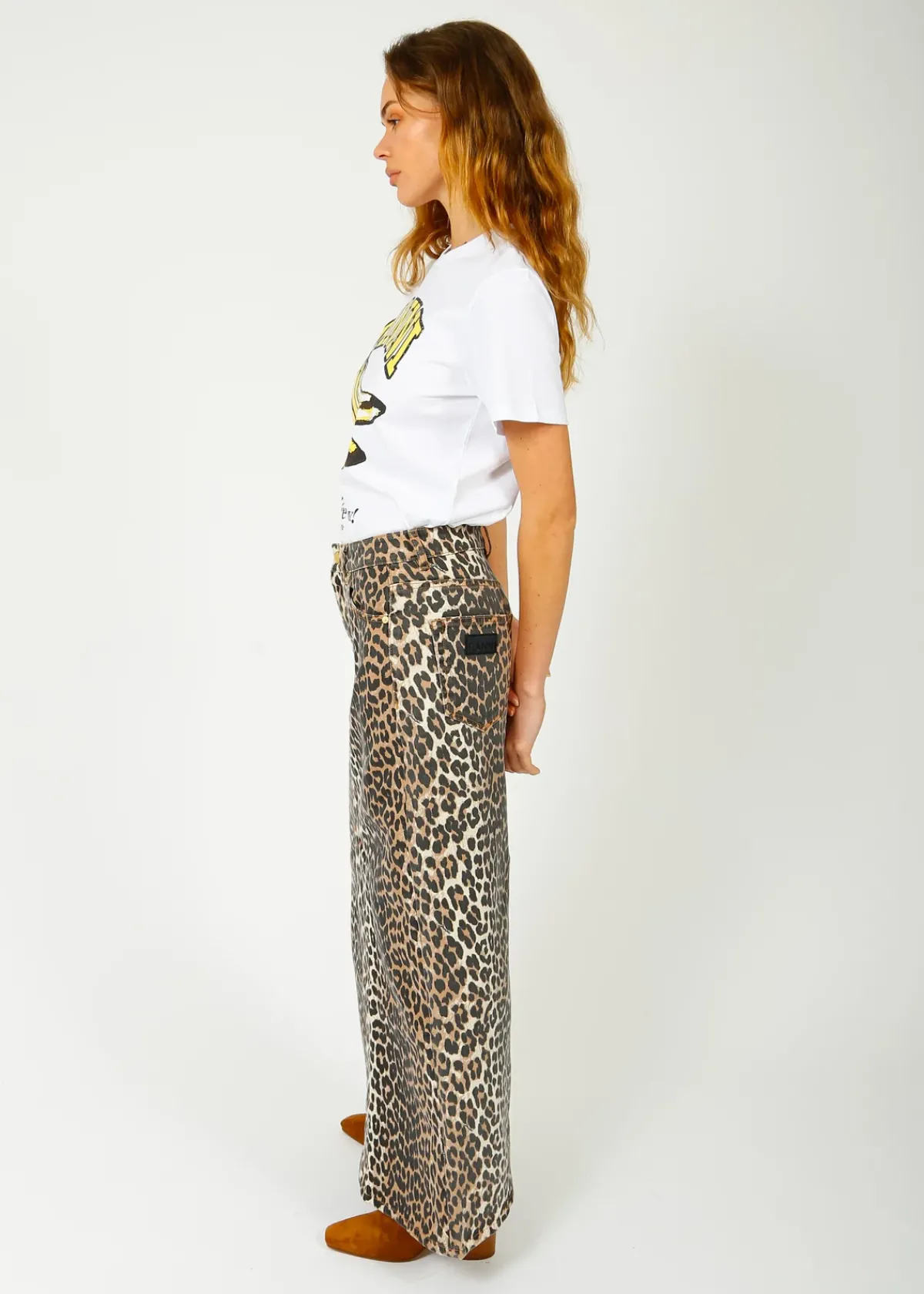 GANNI J1445 Printed Denim Maxi Skirt in Leo