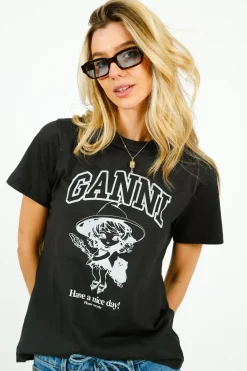 GANNI T4138 Basic Cotton Witch Relaxed Tee in Phantom