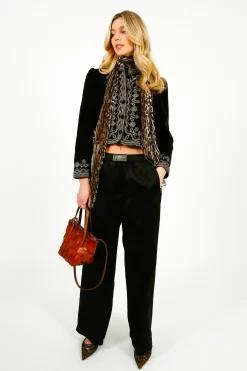 GANNI W0383 Fluid Satin Jacquard Elasticated Pants in Black