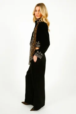 GANNI W0383 Fluid Satin Jacquard Elasticated Pants in Black