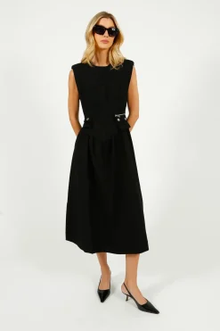 GANNI W0390 Heavy Cotton Tailoring Corset Midi Dress in Black