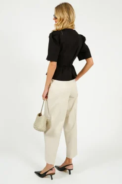 GANNI W0378 Washed Stretch Cotton Tie Strap Blouse in Black