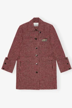 GANNI W0031 Woolen Check Midi Jacket in Racing Red