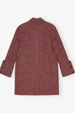 GANNI W0031 Woolen Check Midi Jacket in Racing Red