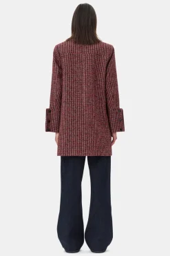 GANNI W0031 Woolen Check Midi Jacket in Racing Red