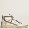 Golden Goose Deluxe Brand GG Slide Trainers in White Black and Taupe