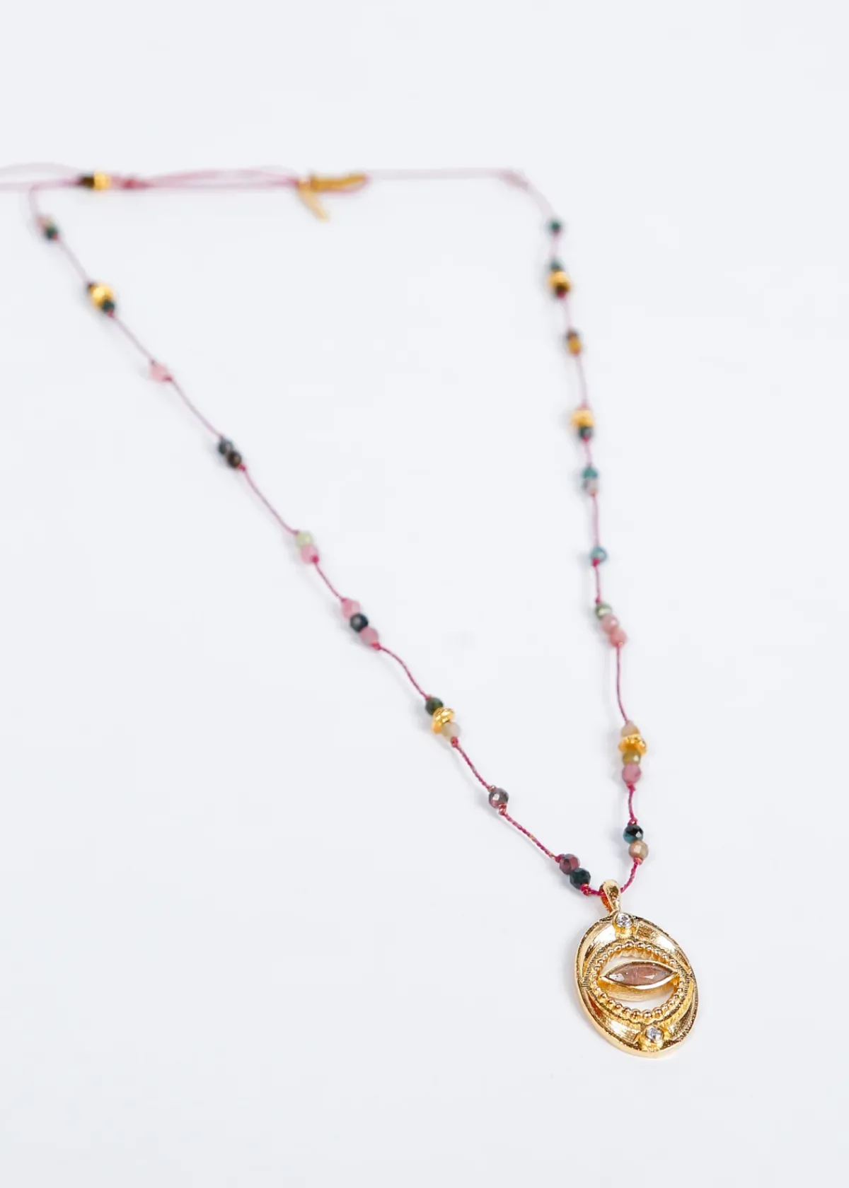 Hanka Isis Cordon in Tourmaline, Strawberry Rose Quartz