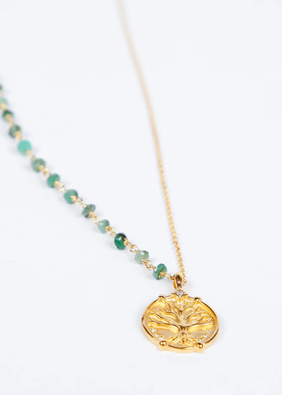 Hanka Sharm Double Necklace in Raw Emerald and Zirconium