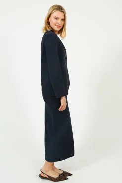 Harris Wharf London HW Seersucker Coolmax Skirt in Dark Blue