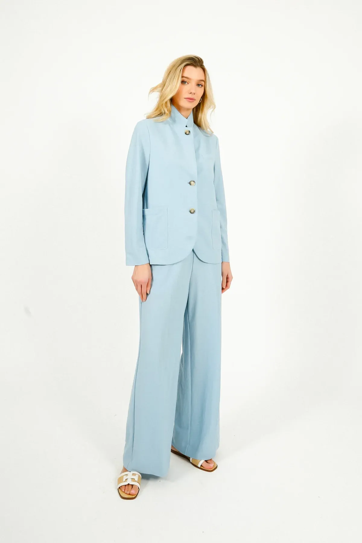 Harris Wharf London HW Stand Up Collar Blazer in Light Blue