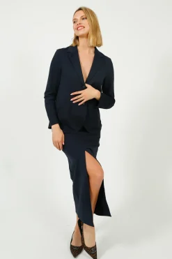Harris Wharf London HW Stand Up Collar Seersucker Blazer in Dark Blue