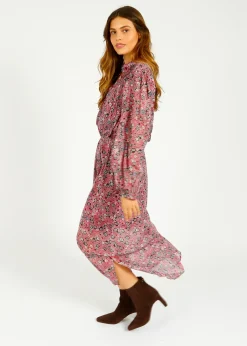 Marant Etoile IM Dalida Printed Dress in Raspberry, Black