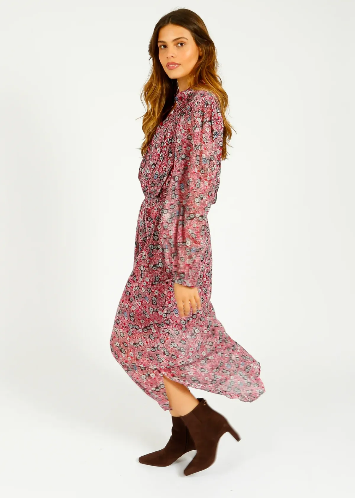 Marant Etoile IM Dalida Printed Dress in Raspberry, Black