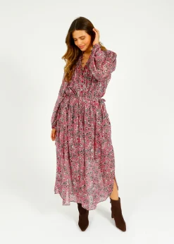 Marant Etoile IM Dalida Printed Dress in Raspberry, Black