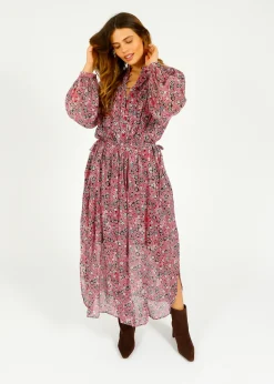 Marant Etoile IM Dalida Printed Dress in Raspberry, Black