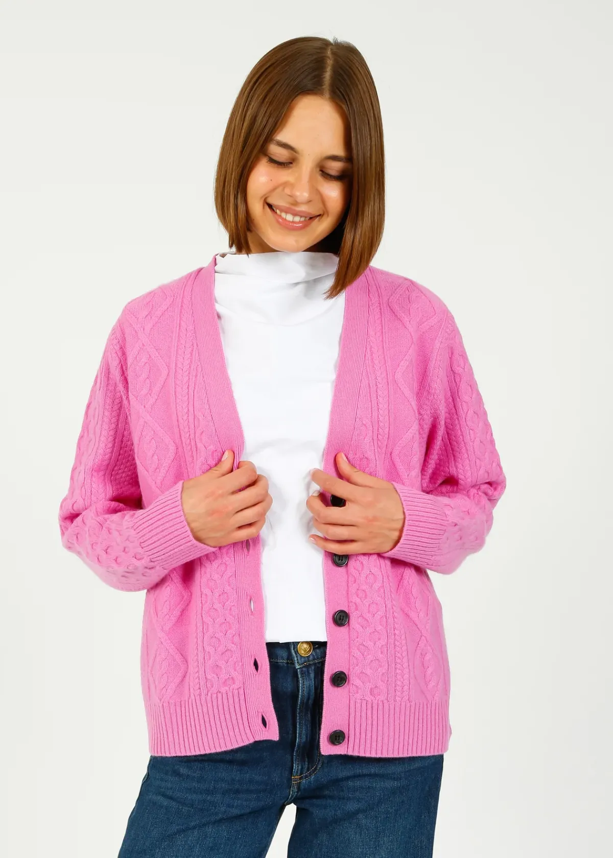Jumper 1234 JU Aran Cardigan in Bubblegum