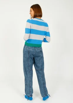 Jumper 1234 JU Contrast Stripe Crew in Sky, Fog, Emerald