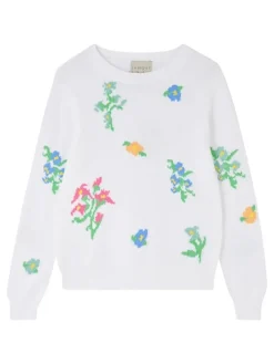 Jumper 1234 JU Flower Crew in White Multi