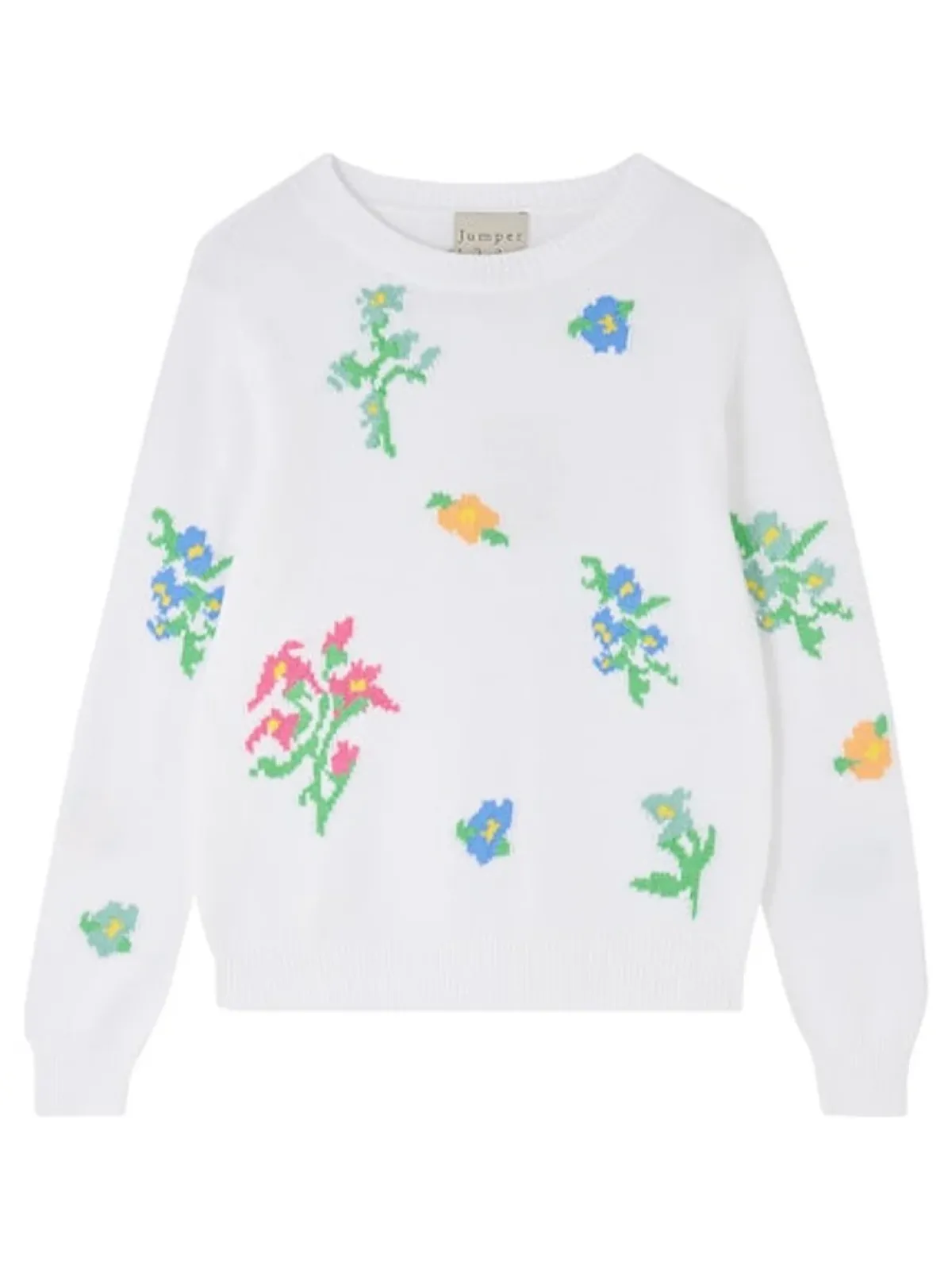 Jumper 1234 JU Flower Crew in White Multi