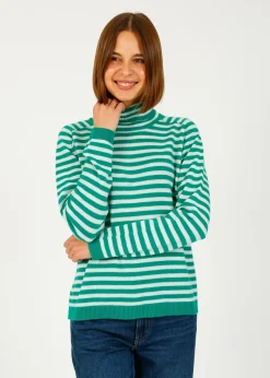 Jumper 1234 JU Narrow Stripe Roll Collar in Emerald