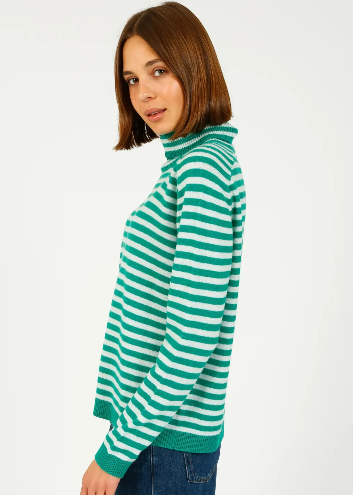 Jumper 1234 JU Narrow Stripe Roll Collar in Emerald