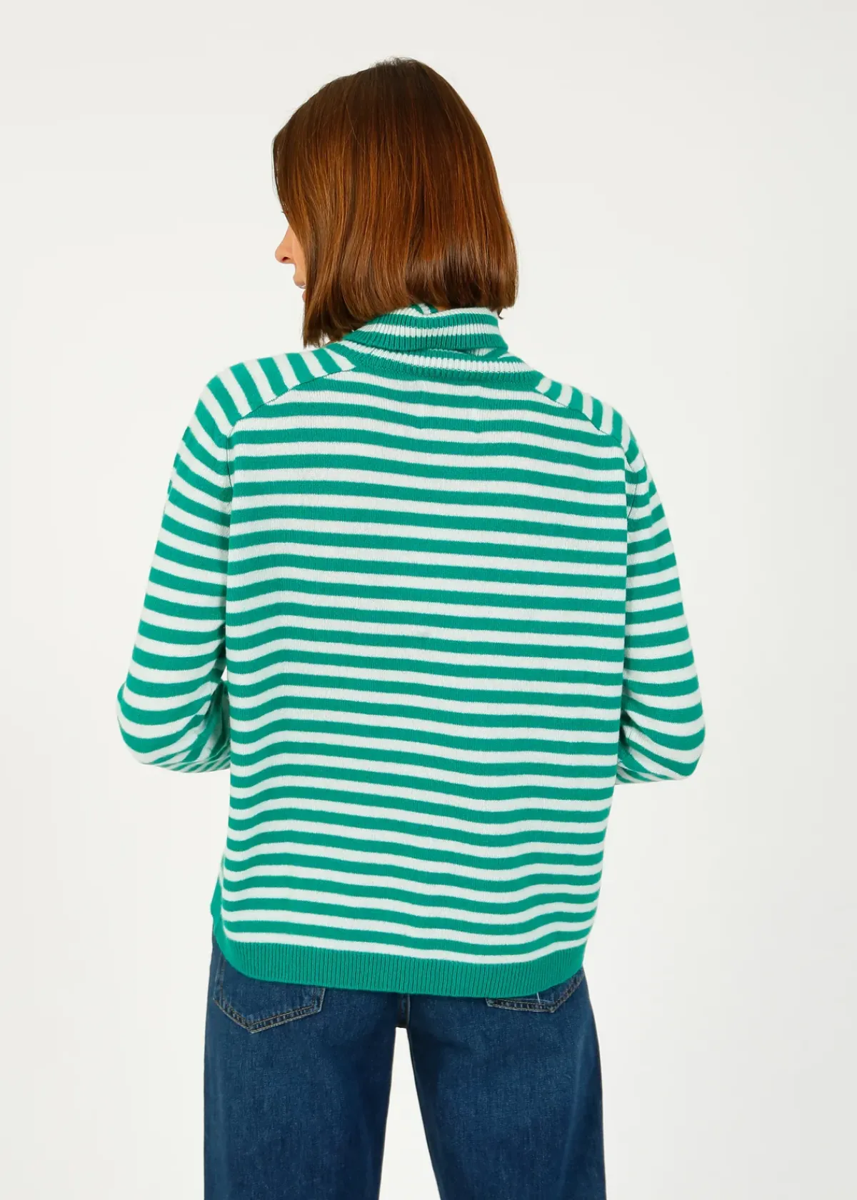 Jumper 1234 JU Narrow Stripe Roll Collar in Emerald