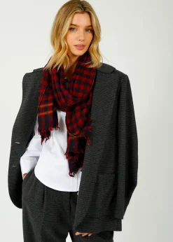 MOISMONT 703 Check Scarf in Navy Blue