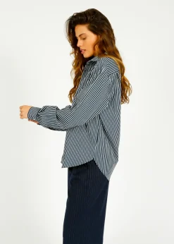 PARK Classic Fit Shirt in Navy, White Stripe
