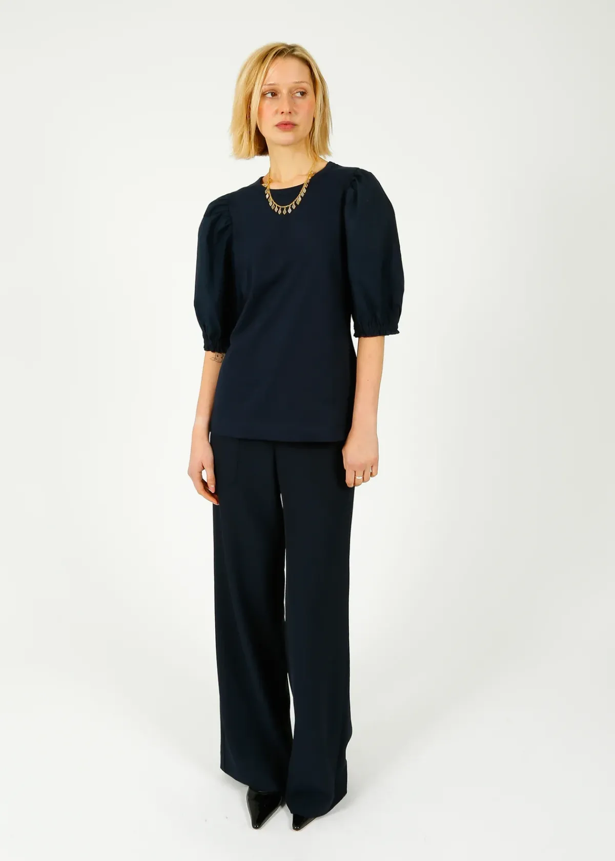 PARK Puff Sleeve Tee in Navy