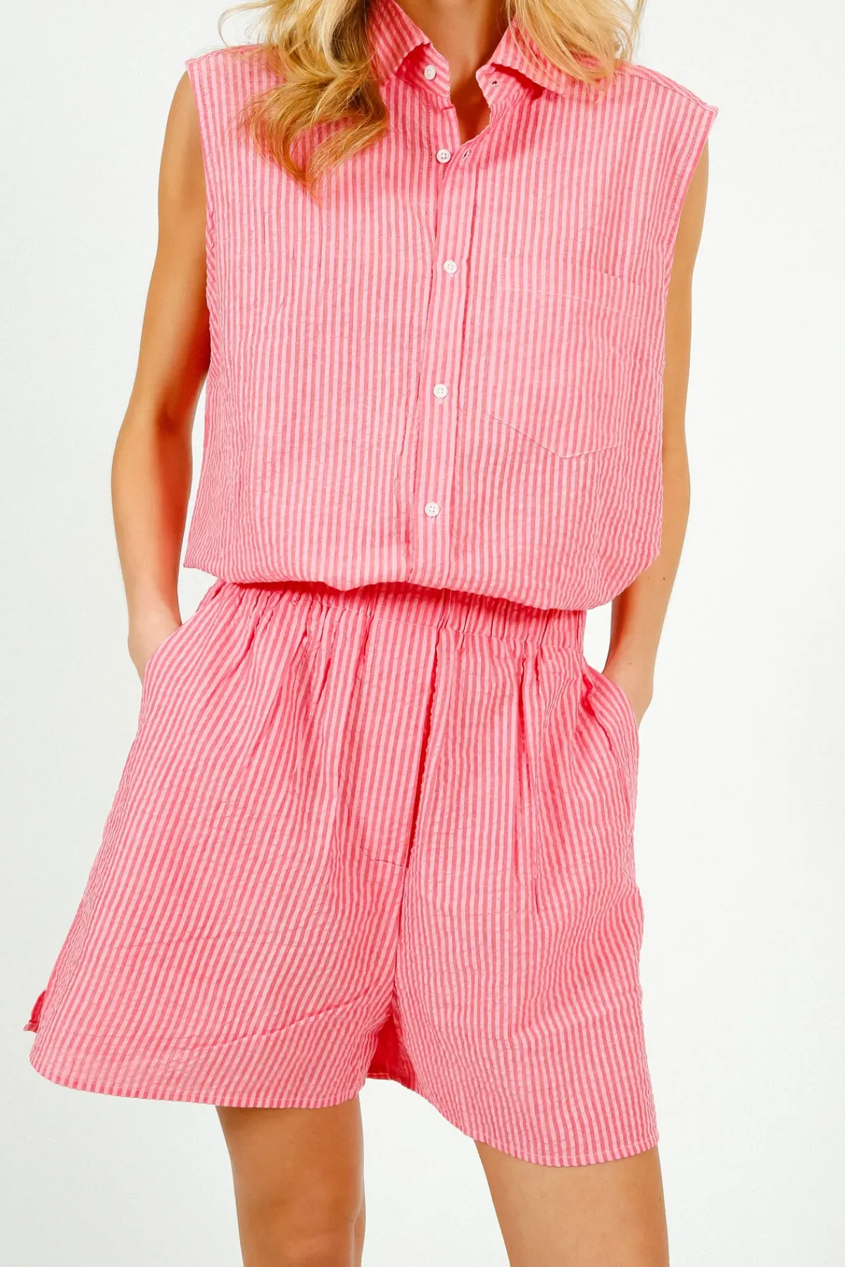 PARK Resort Sleeveless Shirt Pink u0026 Red Stripe