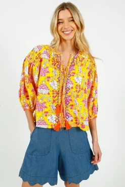 Place Du Soleil PDS 333 Embroidered Blouse in Yellow