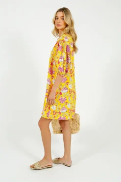 Place Du Soleil PDS 334 Embroidered Dress in Yellow
